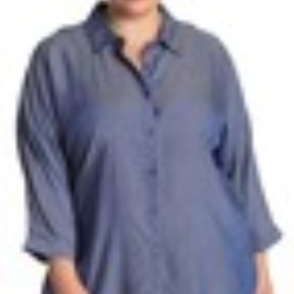 Catherine Malandrino Hi-Lo Button-Down Top, 2X. - Picture 2 of 8